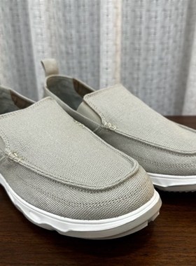 灰白色亚麻休闲男鞋 透气防臭吸汗 春秋夏款 越穿越宽松 拍大一码