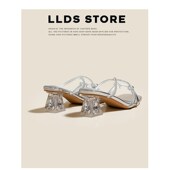 羊皮版 仙女风T气质银色粗跟凉鞋 绝美水钻高跟凉拖鞋 女2024夏新款