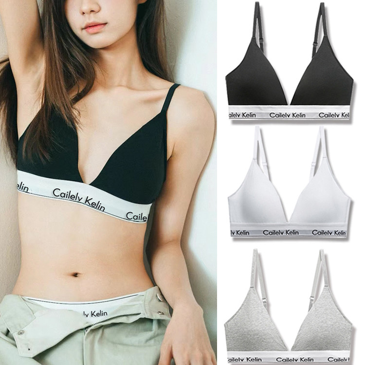 黑色细肩带无痕内衣女夏薄款大胸显小胸聚拢法式三角杯美背文胸罩