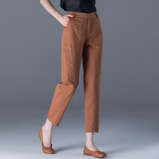 休闲冰丝棉麻九分裤 薄款 女士裤 子八分亚麻女裤 哈伦裤 萝卜裤 女夏季