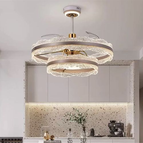 轻奢高端客厅风扇吊灯极简餐厅主卧室全光谱离线智能语音吊扇灯具