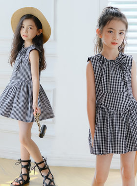 2025夏季女童连衣裙韩版新款格子可爱超短裙儿童小女孩洋气背心裙