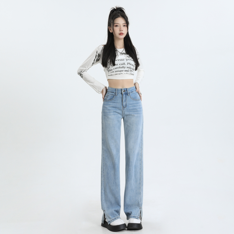开叉牛仔裤女2025年春夏新款辣妹小个子显瘦宽松直筒高腰阔腿长裤