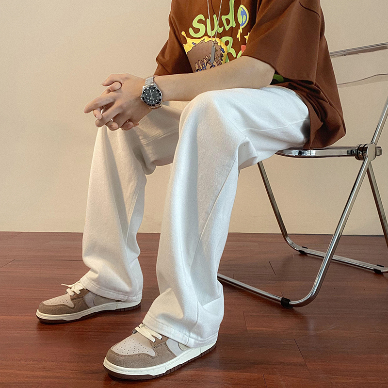 高级感白色裤子牛仔裤男夏季薄款高个子加L长男裤直筒宽松休闲长