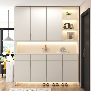 简约现代经济型人造板入户玄关鞋柜一体柜玻璃门灯带实木定制家具