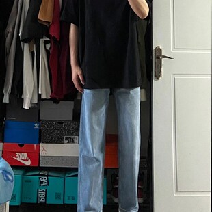 夏季宽松薄款九分牛仔裤男款矮个子直D筒百搭纯色美式2023新款爆