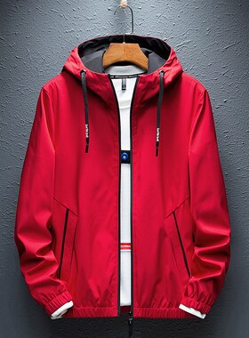 红色男装b夹克2024春季新款男本命年红色中国红运动茄克男大红外