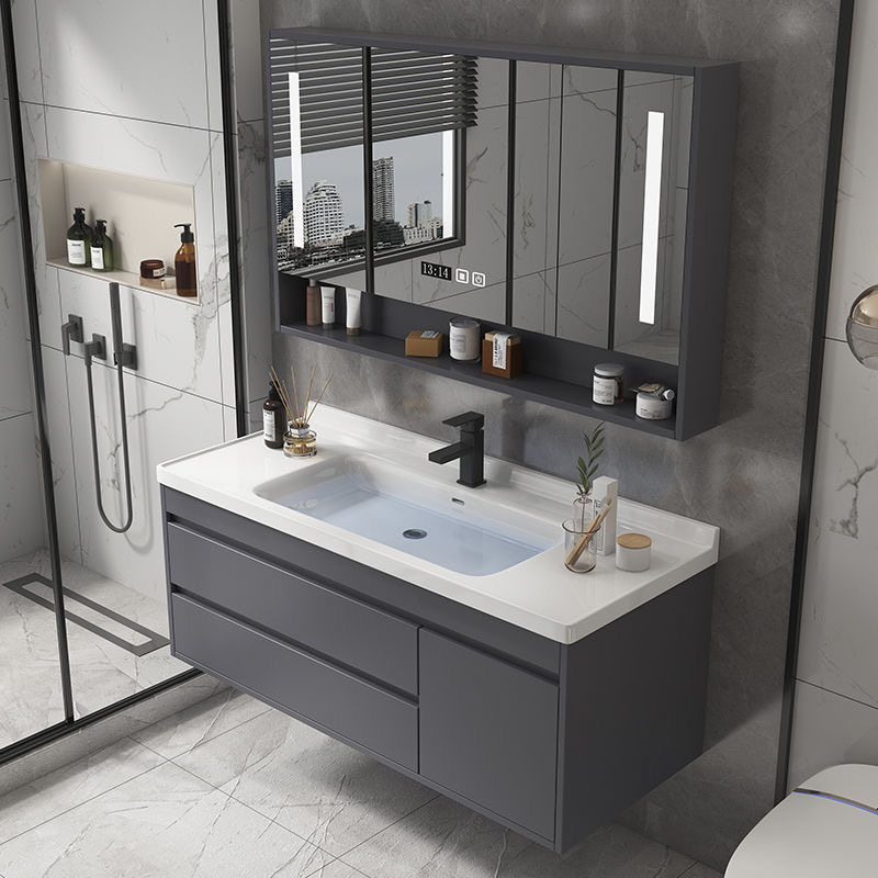 简约轻奢浴室柜组合落地式洗脸盆智能卫浴柜洗漱台防水陶瓷一体盆,家装主材,浴室柜组合,淘宝优惠券,粉丝福利购,淘宝优惠卷