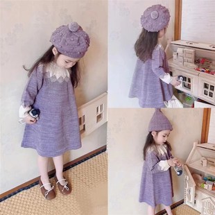 女童针织洋装秋冬k季毛衣打底冬天裙子2023新款洋派韩版公主裙风