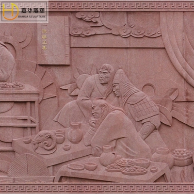 晚霞红石雕古代人物浮雕壁画汉白玉大理石花草浮雕园林景观装饰