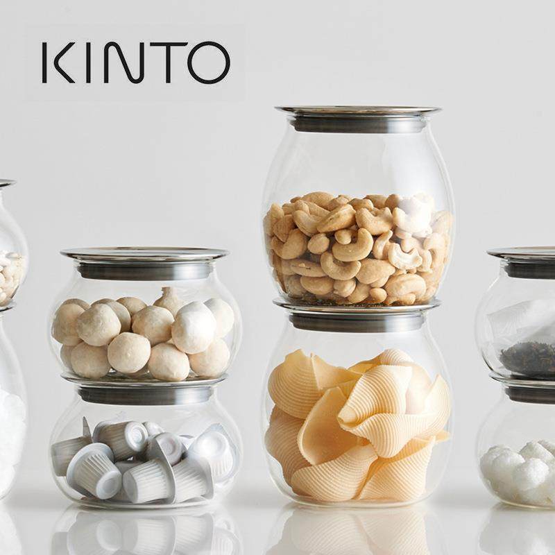 日本KINTO TOTEM 玻璃储物罐 咖啡豆茶叶厨房密封收纳罐 不锈钢盖