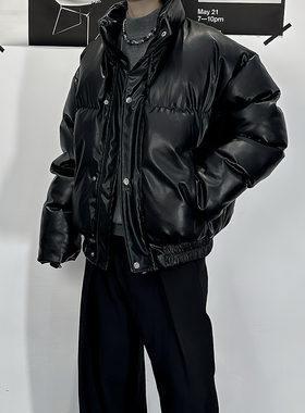 pu皮棉服男黑色短款冬季新款外套加绒加厚皮质棉衣零下40度防寒服