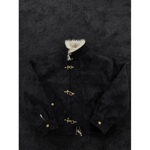 冬季2026年新品美式重磅设计款座山雕外套男潮牌加厚保暖皮衣夹克