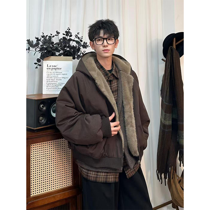 双面穿座山雕连帽外套男款冬季