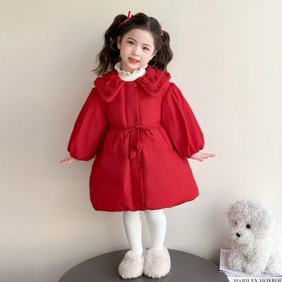 女童羽绒服红色年服2025新款
