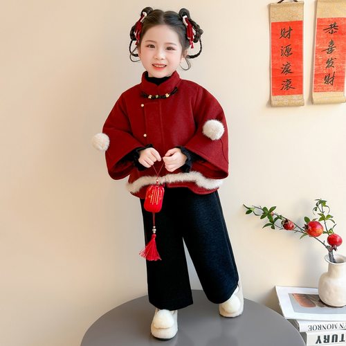 女童新中式夹棉汉服三件套