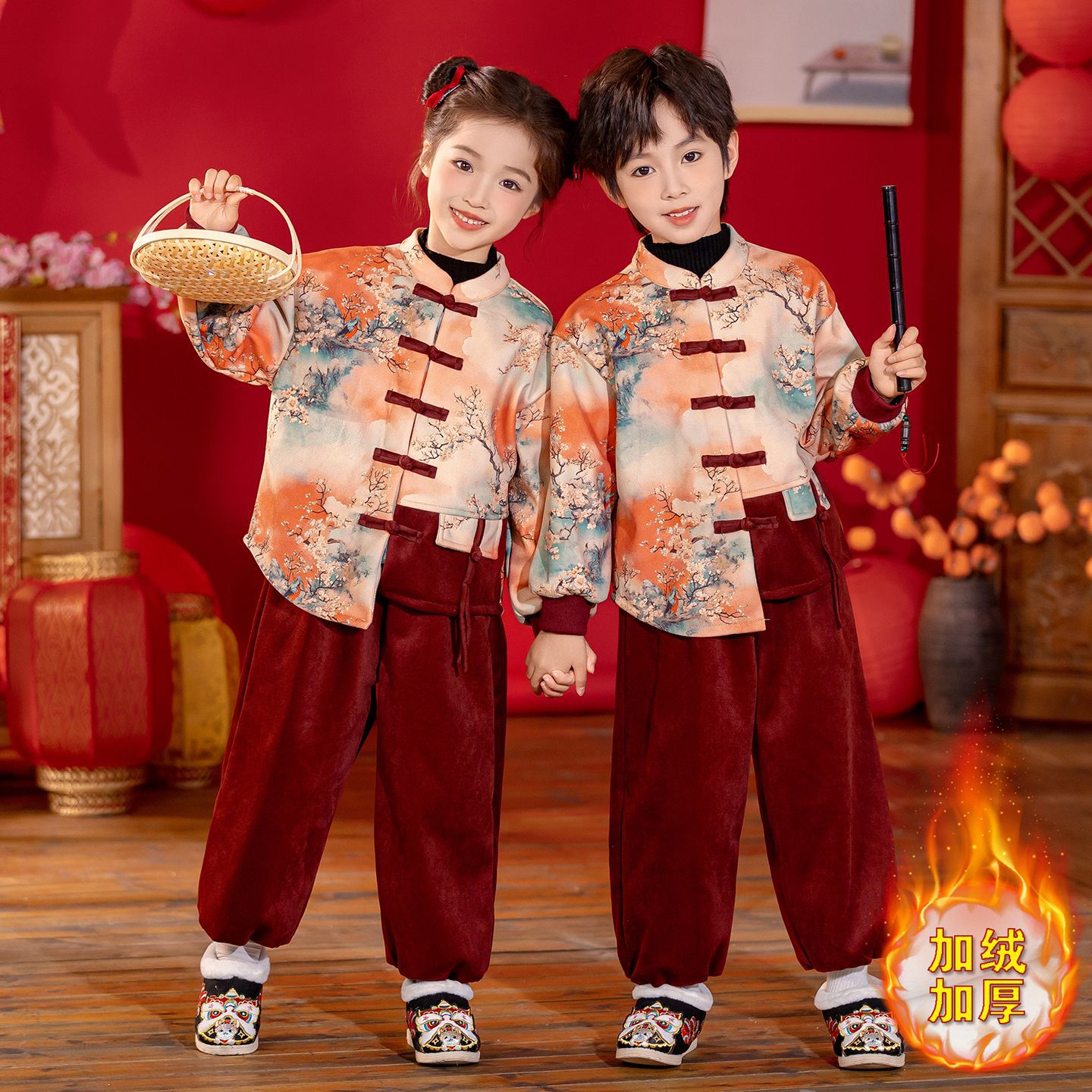 男童加绒汉服中国风古装套装