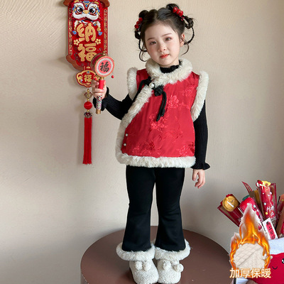 女童加绒旗袍裙冬装套装