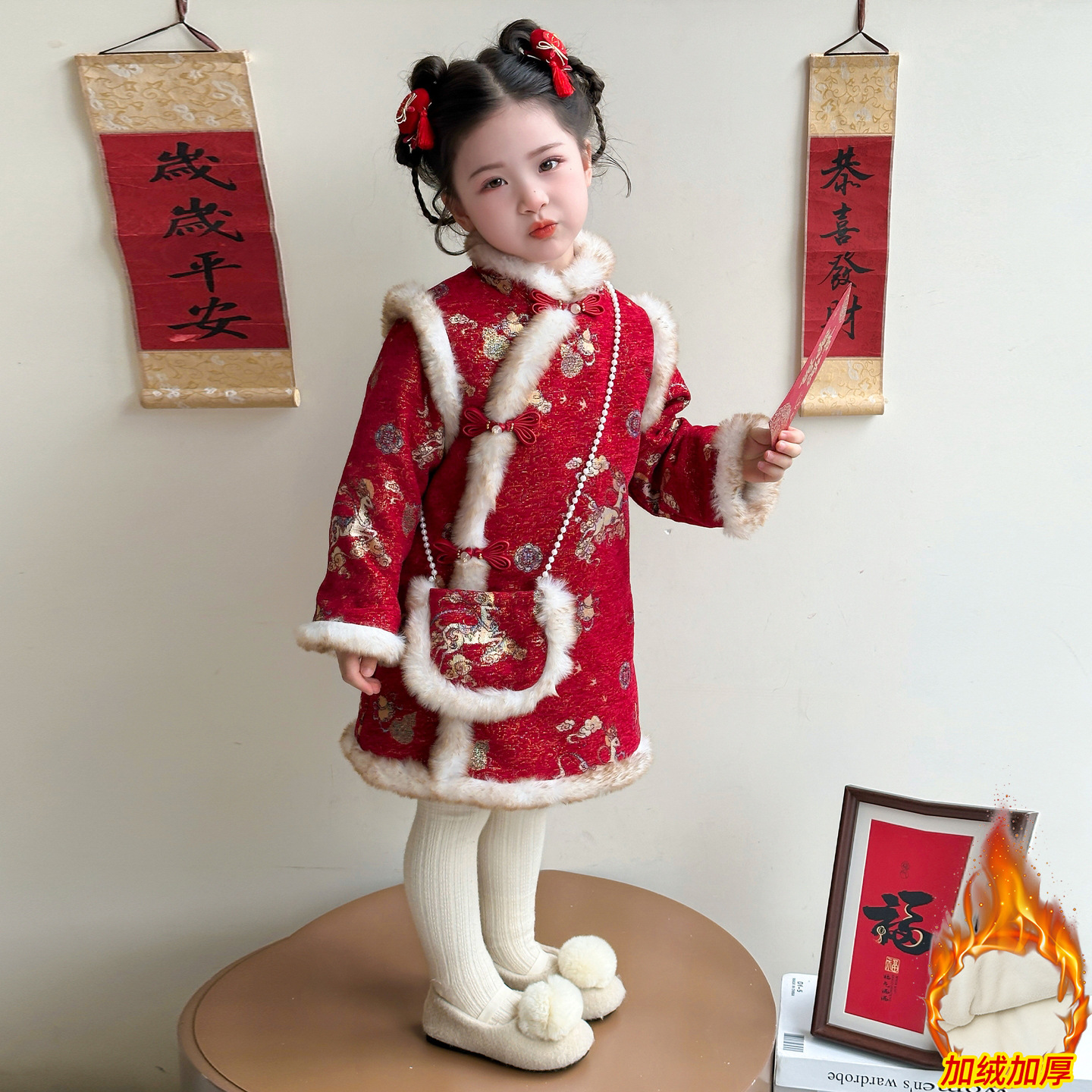 女童加绒加厚旗袍裙秋冬新款儿童