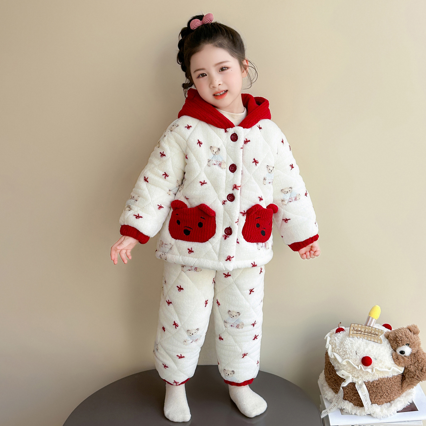 儿童珊瑚绒睡衣冬季新款女童三层