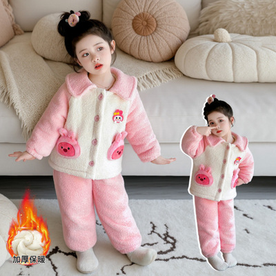 女童珊瑚绒睡衣套装冬季加厚卡通