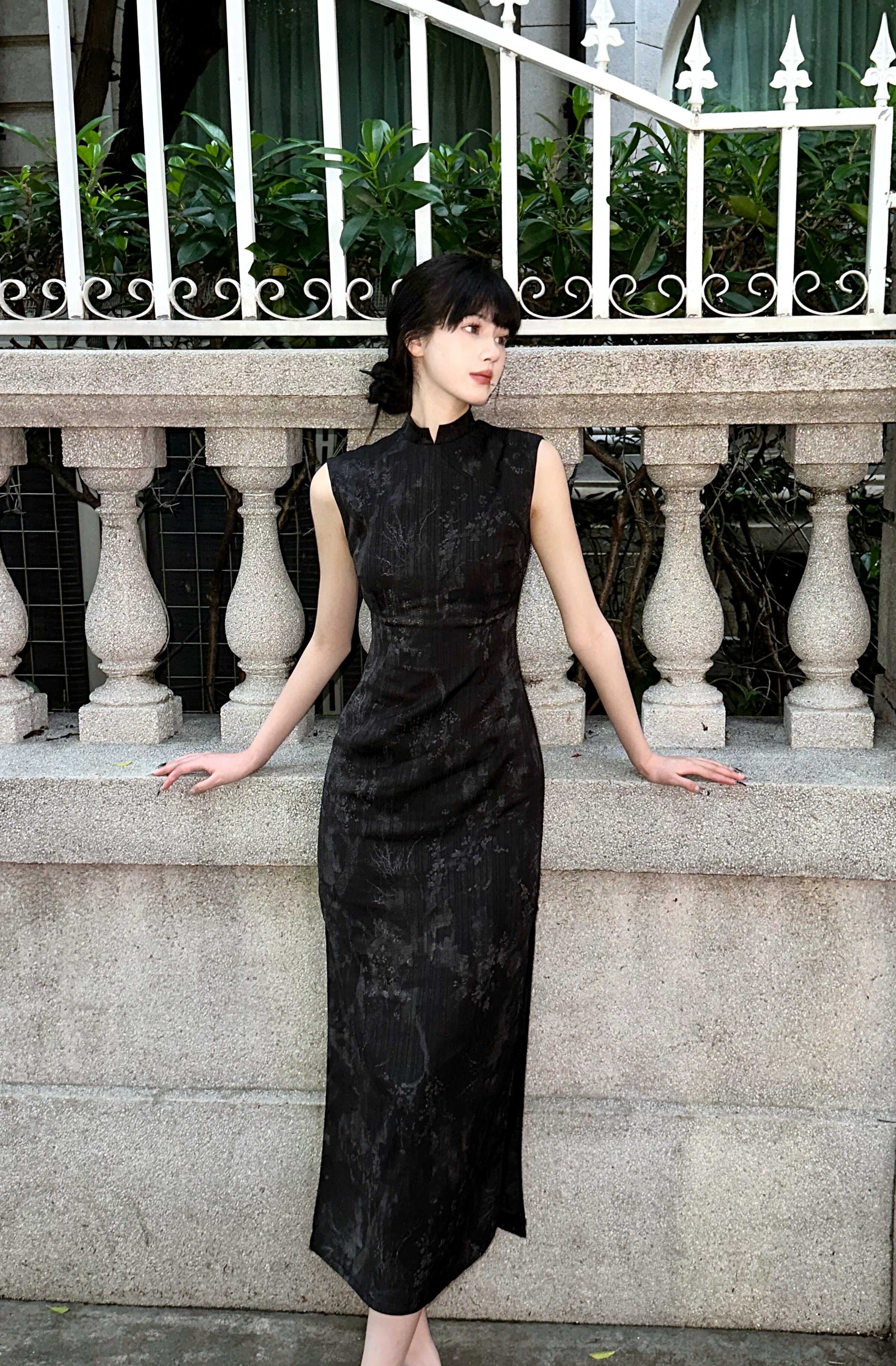 无袖澜竹旗袍澜竹收腰复古低开叉