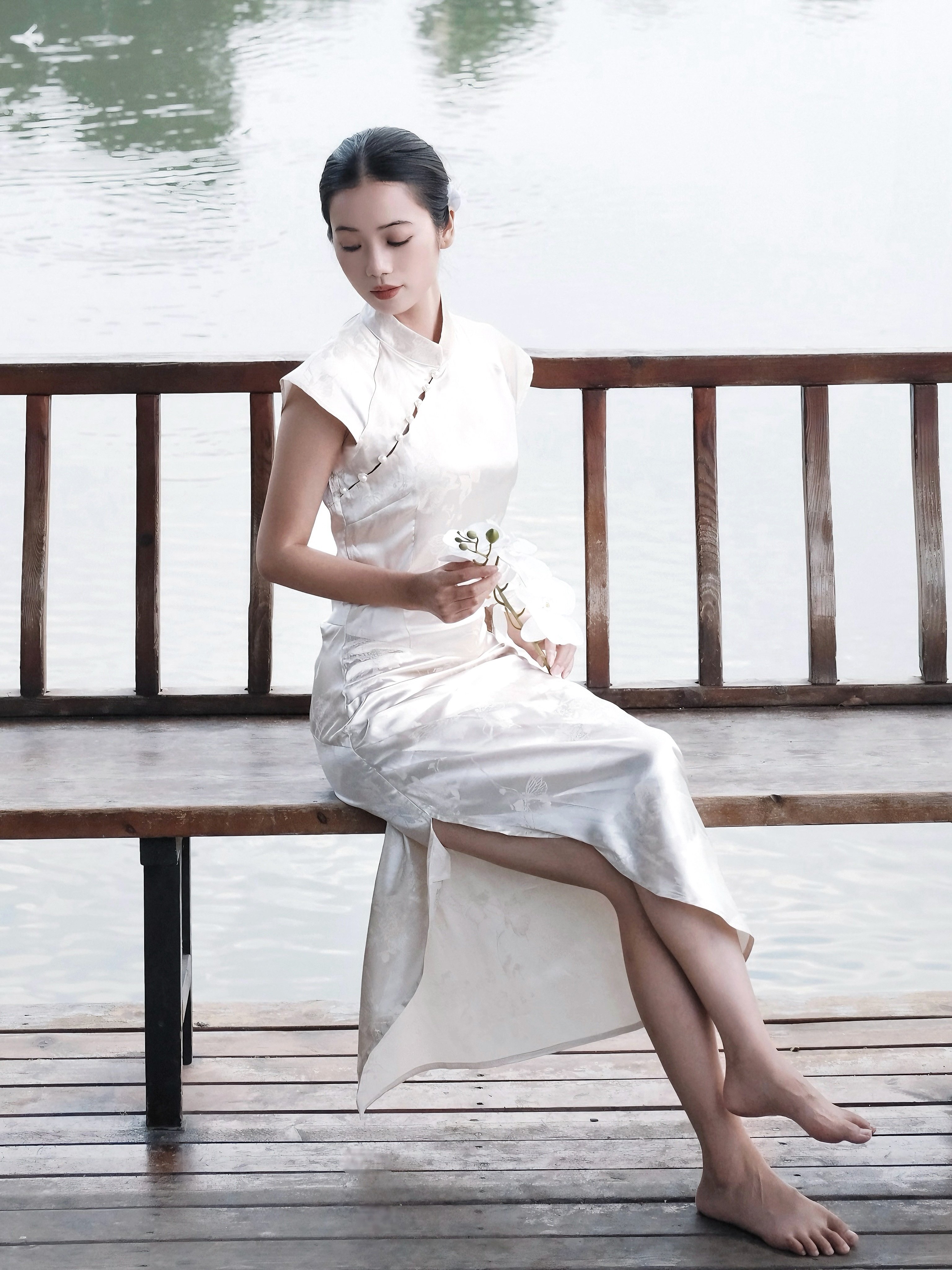 澜竹长裙提花夏季旗袍新中式开叉
