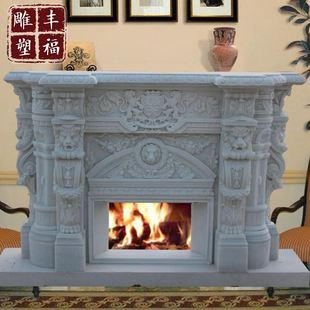 供应石雕简约现代壁炉 电壁炉取暖 汉白玉室内客厅壁炉