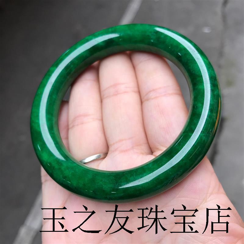 冰糯种翡翠手镯圆条满绿镯子正阳绿玉镯处理福镯女款精品圆条手环