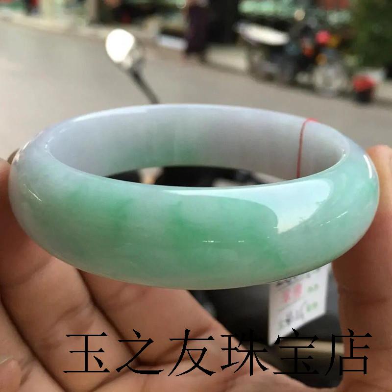 缅甸老坑翡翠色玉手镯飘绿正圈贵妃圆条阳绿冰种玉镯子女玉石送礼