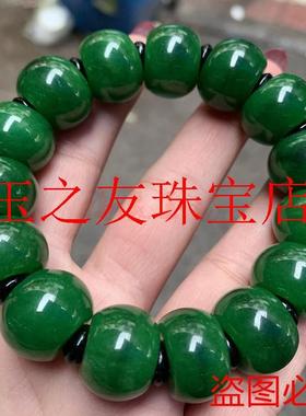 缅甸老坑祖母绿翡翠色干青算盘珠手链男女款铁龙生新中式单圈手串