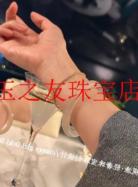 冰种水晶玉髓手镯荔枝冻玛瑙冰透白月光香槟金手镯高透美人条女款