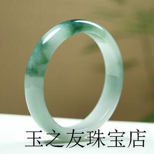 翡翠色玉手镯冰糯种飘花阳绿豆种浅绿色水润平安贵妃镯女礼盒玉镯
