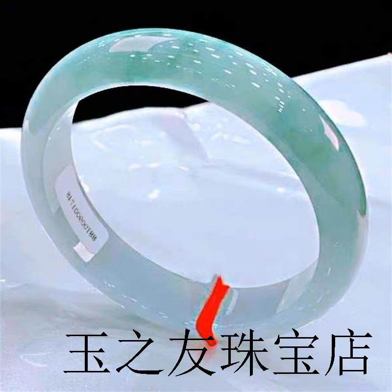 缅甸高端翡翠色手镯冰种浅绿玉手镯女阳绿玉镯子玉石飘花手镯送妈