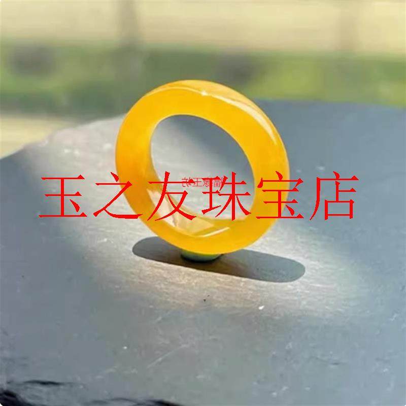 高品质缅甸老坑翡翠色高冰种黄翡戒指满色指环戒圈飘花尾戒男女款