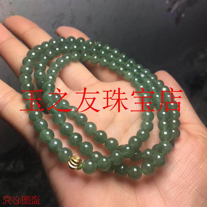 高品质油青翡翠色项链108颗佛珠翡翠玉石圆珠多圈手串翡翠男女款