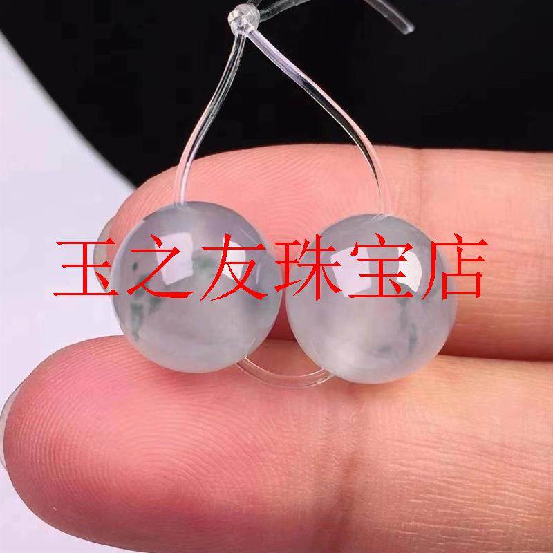 精选老坑翡翠色玉石珠子冰种飘蓝花手链手串配珠女款耳坠耳挂饰品