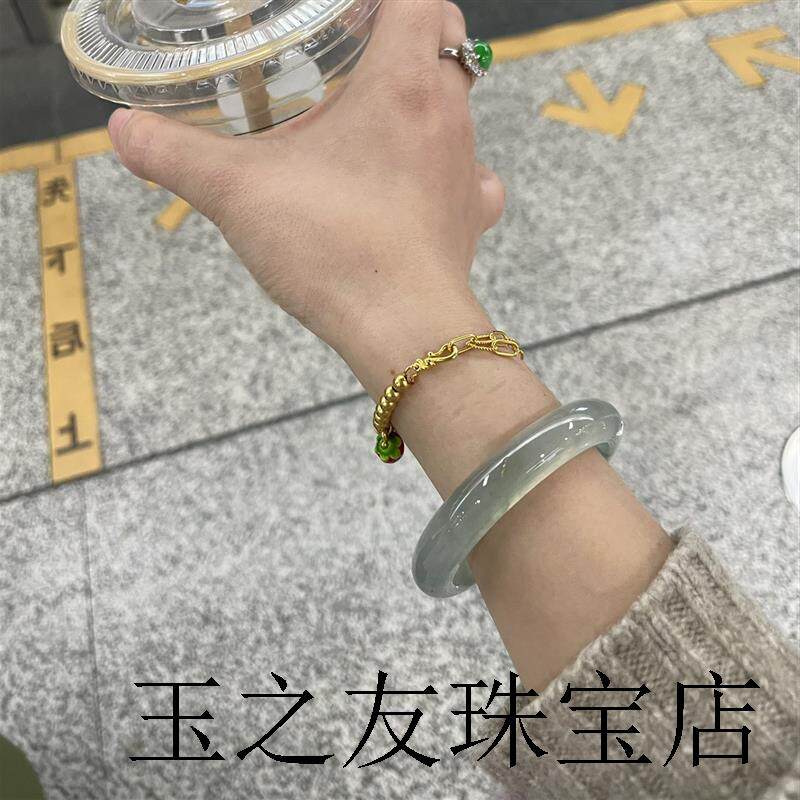 高级冰种飘绿玉髓玛瑙手镯正圈镯女款送礼品起胶感小众飘花玉镯子