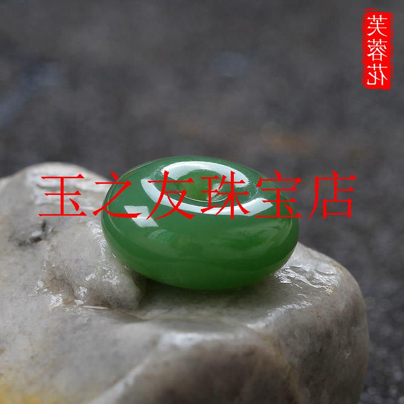 和田玉平安扣玉吊坠儿童玉坠菠菜绿女玉佩碧玉扣宝宝转运珠锁骨链