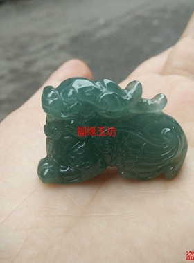 缅甸翡翠色蓝水玉麒麟吊坠项链纳福祥瑞链保平安转运招财玉石挂件
