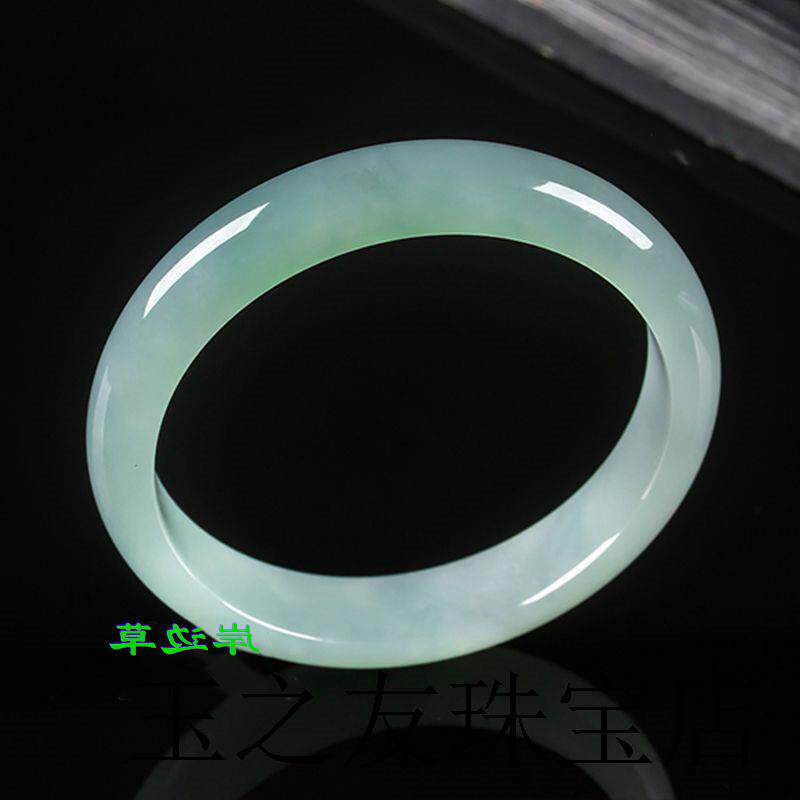 缅甸翡翠色玉手镯冰糯种单色飘花飘阳绿圆条椭圆形贵妃玉石镯送礼