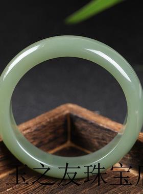 高级新疆和田玉色手镯女高端浅晴水手镯鸭蛋青手镯送妈妈冰晴镯子