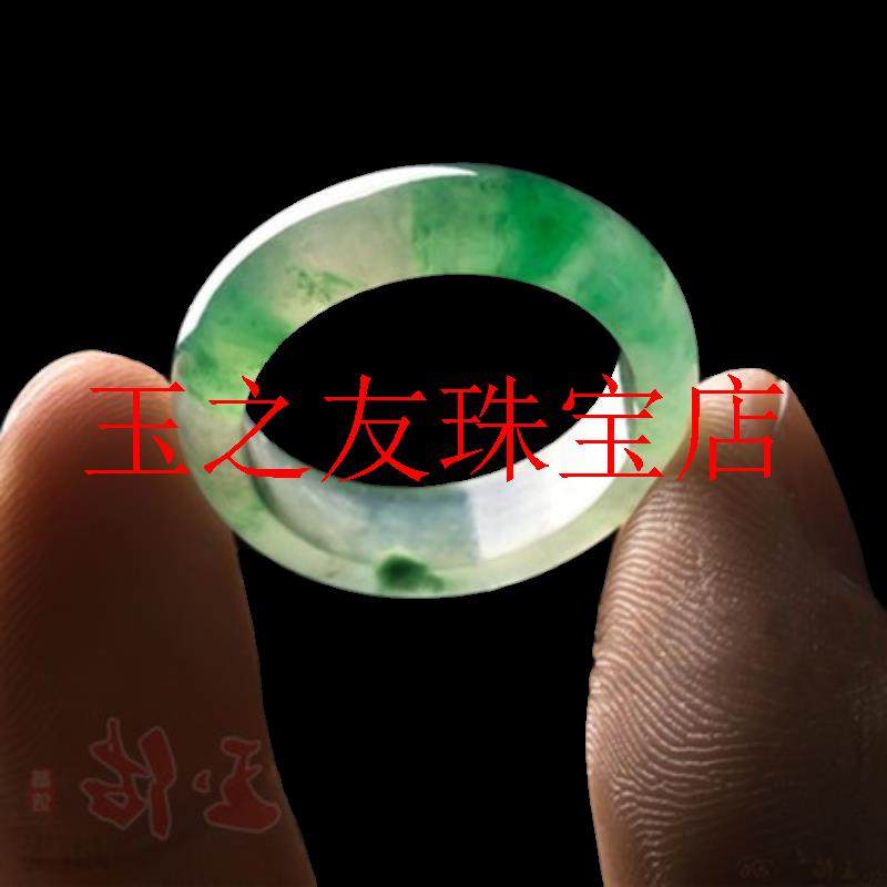 缅甸翡翠色冰种戒指阳绿色飘花珠宝玉戒指男女款玉石飘绿指环尾戒
