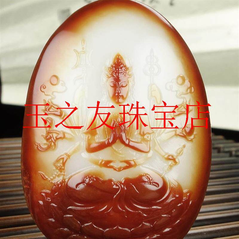 新疆和田玉观音吊坠籽料黄沁皮千手观音挂件俏色玉雕收藏玉坠处理