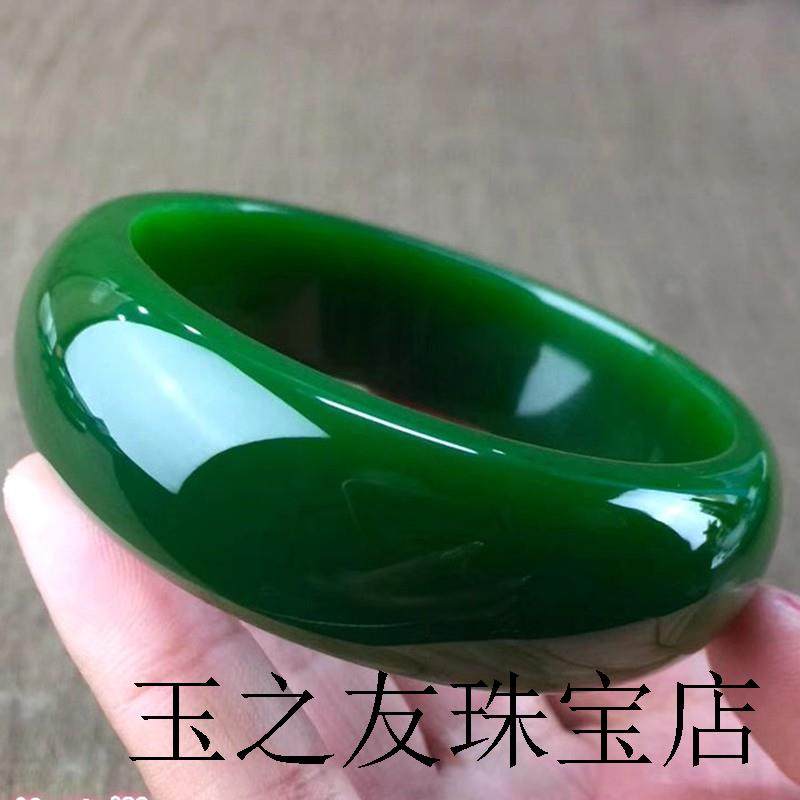 高端新疆和田碧玉手镯少女款菠菜绿手镯加宽玉镯旺夫真玉手镯精品