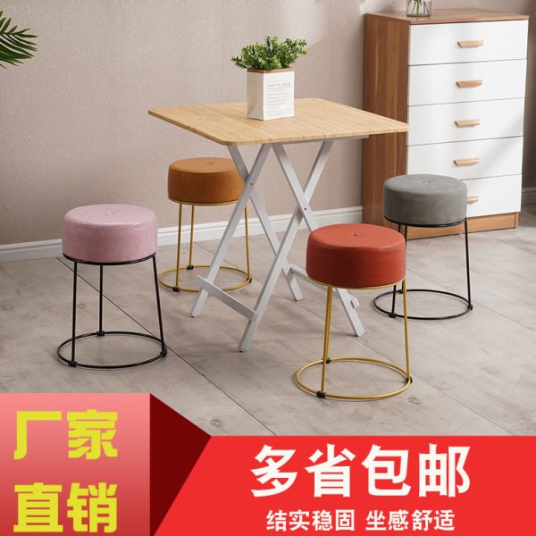 创意椅子艺换鞋凳化妆凳小铁艺圆凳子家用凳子皮圆凳时尚简约板凳