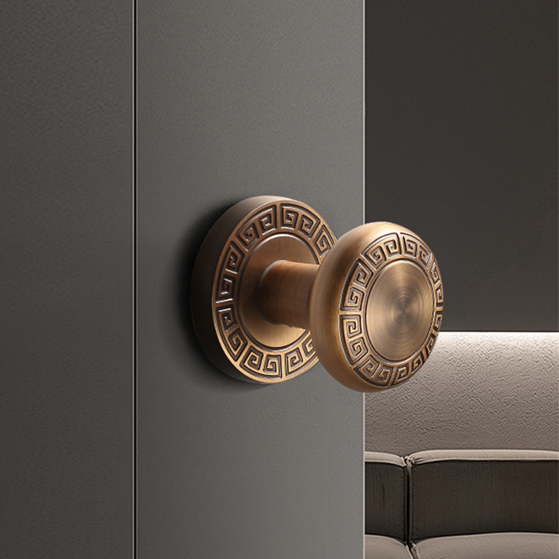 仿古新中式隐形门锁单面锁背景墙暗门锁室内球形门把手黄古铜