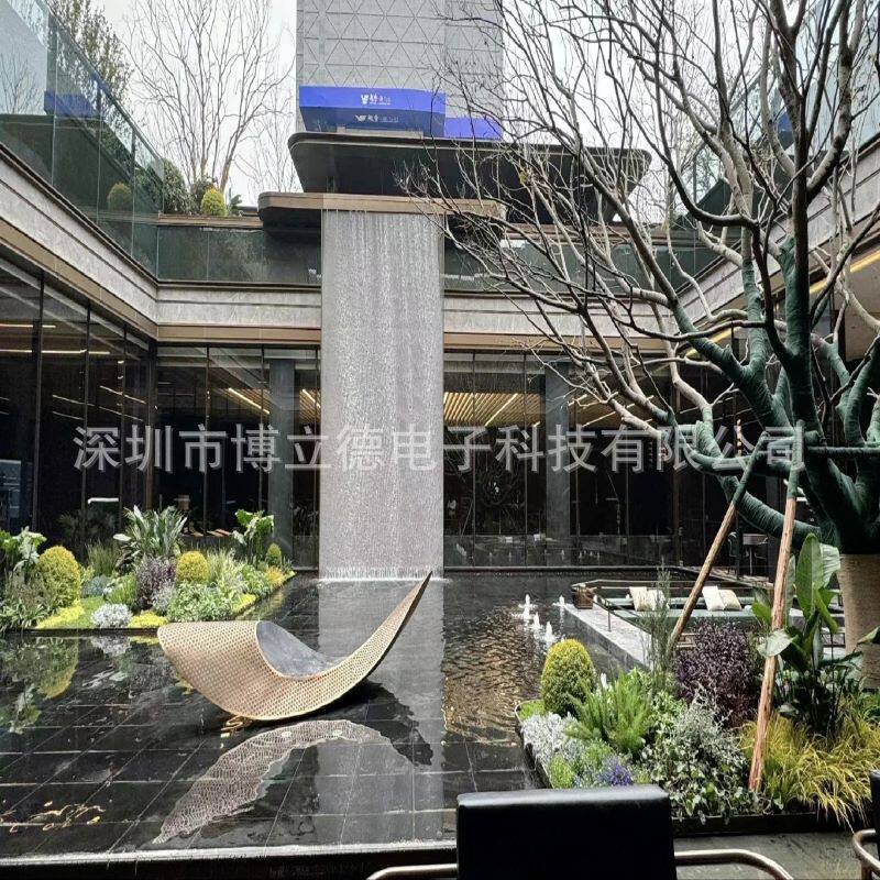 大型户外庭院民宿不锈钢瀑布设计施工安装设计源头厂家金属网水幕