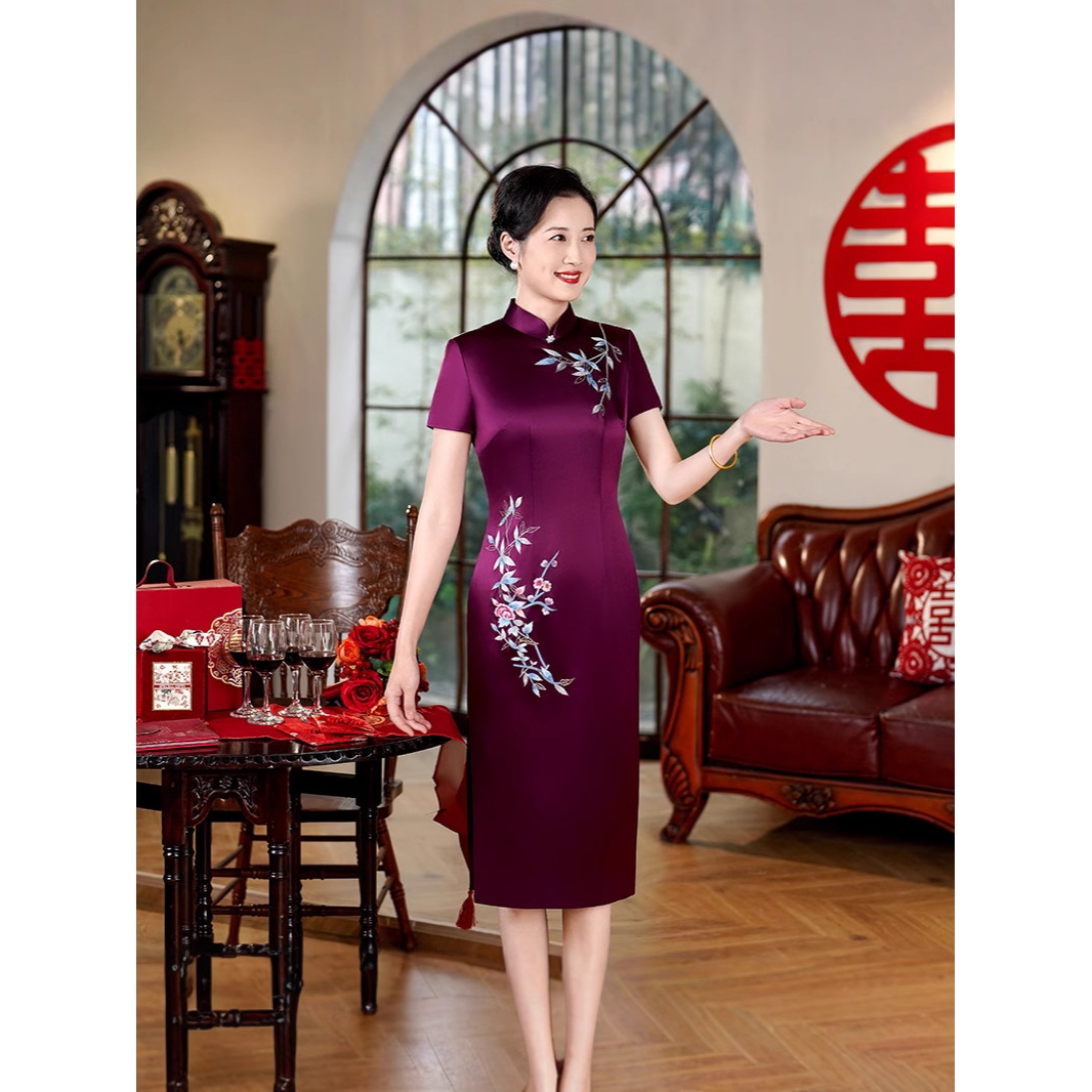 日本品质喜婆婆高端礼服2025新款大码旗袍改良连衣裙气质妈妈装敬