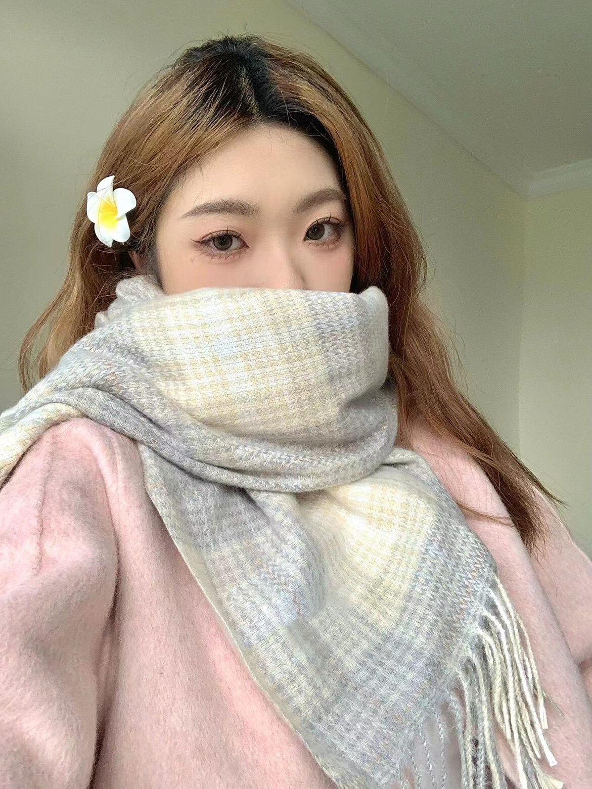 新款格子围巾女冬季韩系氛围感保暖可爱少女百搭学生软妹日系围脖
